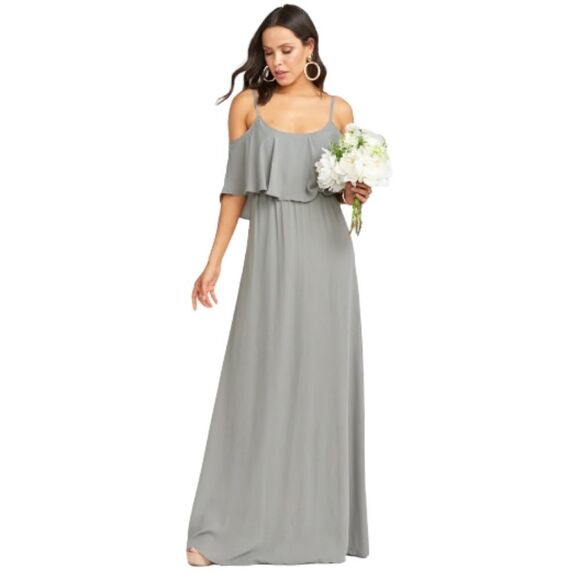Show Me Your Mumu Caitlin Formal Maxi Soft Charcoal Bridesmaid Dress Size Small - Picture 2 of 6